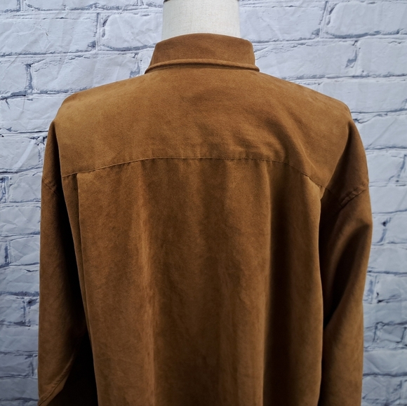 Vintage 90s George Foreman Men's Faux Suede Casual Button Down Shirt Brown 2XLT - Picture 9 of 16